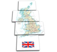 Britain United Kingdom Atlas Maps Flags MULTI TELA parete arte foto stampa