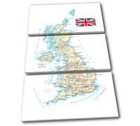 Britain United Kingdom Atlas Maps Flags TREBLE TELA parete arte foto stampa