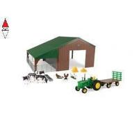 Britains John Deere Hangar - Statuine di animali compatibili con trattori in scala 1:32, adatto per collezionisti e bambini dai 3 anni in su, 47024, rosso