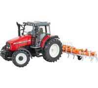 Britians Hertitage Trattore giocattolo Massey Ferguson 6S.180 con coltivatore classico pieghevole, compatibile con giocattoli agricoli in scala 1:32, adatto per collezionisti e bambini dai 3 anni in
