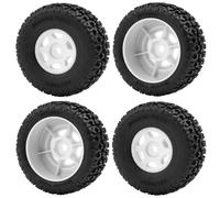 BritBolt 4pcs Pneumatici per ruote in gomma in plastica con cerchi compatibili con 1 14 scale fuori strada RC come Mojave Grom Mega 380 Parti di sostituzione di aggiornamento(White)