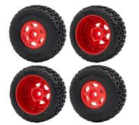 BritBolt 4pcs Pneumatici per ruote in gomma in plastica con cerchi compatibili con 1 14 scale fuori strada RC come Mojave Grom Mega 380 Parti di sostituzione di aggiornamento(Red)