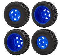 BritBolt 4pcs Pneumatici per ruote in gomma in plastica con cerchi compatibili con 1 14 scale fuori strada RC come Mojave Grom Mega 380 Parti di sostituzione di aggiornamento(Blue)
