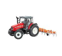 Britians Hertitage Trattore giocattolo Massey Ferguson 6S.180 con coltivatore classico pieghevole, compatibile con giocattoli agricoli in scala 1:32, adatto per collezionisti e bambini dai 3 anni in