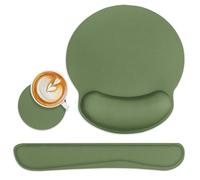 Britimes Set di 3 tappetini per mouse verdi con supporto per il polso, base in gomma antiscivolo, ergonomici, per ingrandire il cuscino per il polso del mouse e sottobicchieri, per casa, ufficio,