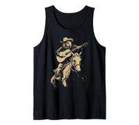 British Bulldog Cowboy Che Suona la Chitarra Rustica Cane Western Canotta