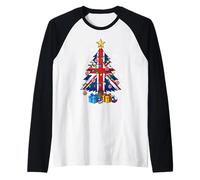 British England Flag Christmas Tree Lights Xmas Cute Costume Maglia con Maniche Raglan