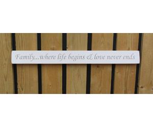 British handmade wooden sign Family Where life begins and love never ends