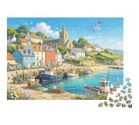 British Harbour Puzzle 1000 pezzi Carta riciclata Pastel Cottages Puzzles for Elderly Gioco educativo Rilassamento Alleviare la demenza senile Gift 70x50cm/1000pcs