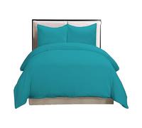 British Home Bedding - Set copripiumino in percalle di cotone misto cotone tinta unita con 2 federe (verde acqua, super king)