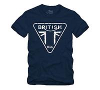 British Ride - Maglietta regalo per motociclisti e biker, Union Jack Trible RS, blu navy, 4XL