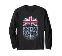 British Roots - Bandiera Britannica Colori Albero Genealogico Souvenir Maglia a Manica