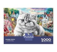 British Shorthair Jigsaw Puzzles1000 Piece Sustainable Jigsaw Puzzle for Adults Teens White Cat Premium 100% Recycled Board Great Gift ChallengingColourfulFun Activity for Home