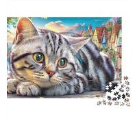British Shorthair Puzzle 1000 Pezzi Adulti Gatto Tigrato Città Portuale Colorata Difficile Premium Spesse Resistenti Vivaci Antistress Gioco Famiglia 38x26cm/1000pz