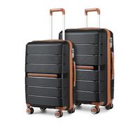 British Traveller Set di Valigie Rigide 2 Pezzi Trolley PP Leggero con TSA Lucchetto (65/76cm, Nero)