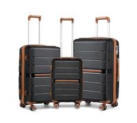 British Traveller Set di Valigie Rigide 3 Pezzi Trolley PP Leggero con TSA Lucchetto (55/65/76cm, Nero)