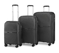 British Traveller Set Valigie 3 Pezzi - Valigia Grande + Valigia Media + Trolley Bagaglio a Mano, 55/67/76cm, Nero