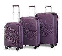 British Traveller Set Valigie 3 Pezzi - Valigia Grande + Valigia Media + Trolley Bagaglio a Mano, 55/67/76cm, Viola