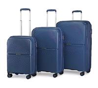 British Traveller Set Valigie 3 Pezzi - Valigia Grande + Valigia Media + Trolley Bagaglio a Mano, 55/67/76cm, Blu