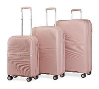British Traveller Set Valigie 3 Pezzi - Valigia Grande + Valigia Media + Trolley Bagaglio a Mano, 55/67/76cm, Rosa