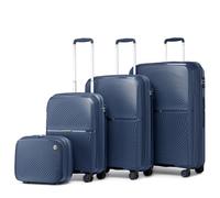 British Traveller Set Valigie 4 Pezzi - Valigia Grande + Valigia Media + Trolley Bagaglio a Mano, 36/55/67/76cm, Blu