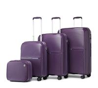 British Traveller Set Valigie 4 Pezzi - Valigia Grande + Valigia Media + Trolley Bagaglio a Mano, 36/55/67/76cm, Viola