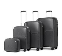 British Traveller Set Valigie 4 Pezzi - Valigia Grande + Valigia Media + Trolley Bagaglio a Mano, 36/55/67/76cm, Nero
