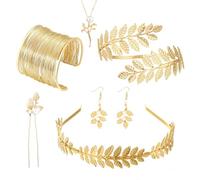 BRITIVIVE Costume da dea greca set di 6 gioielli Goddess Headband Goddess Crown gioielli per sposa matrimonio boho foglia capelli corona accessori donna, 1, Metallo, Nessuna pietra preziosa