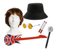 Britpop Rock Star Set Accessori Anni 90 Music Kit Cappello Parrucca Occhiali ...