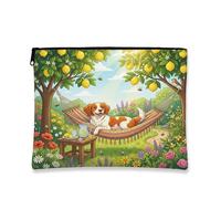 Brittany - Trousse per trucchi con cane, motivo floreale con limone, borsa da viaggio per donne e ragazze, piccola borsa portatile in tela con cerniera, 17,8 x 22,9 cm