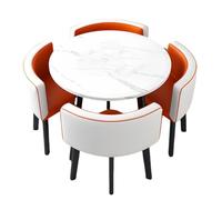 BritToyze Set di 4 tavolo da pranzo e sedie da 80 cm, tavolo in marmo salvaspazio e sedie in pelle PU, per soggiorno, ufficio, cucina, reception, mobili moderni e minimalisti (rotondo C)