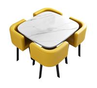 BritToyze Set di 4 tavolo da pranzo e sedie da 80 cm, tavolo salvaspazio in marmo e sedie in pelle PU, per soggiorno, ufficio, cucina, reception, mobili moderni e minimalisti (quadrati)