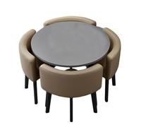 BritToyze Set di 4 tavolo da pranzo e sedie da 80 cm, tavolo salvaspazio in marmo e sedie in pelle PU, per soggiorno, ufficio, cucina, reception, mobili moderni e minimalisti (rotondo H)