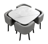 BritToyze Set di 4 tavolo da pranzo e sedie da 80 cm, tavolo salvaspazio in marmo e sedie in pelle PU, per soggiorno, ufficio, cucina, reception, mobili moderni e minimalisti (quadrato A)