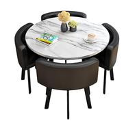 BritToyze Set di 4 tavolo da pranzo e sedie da 80 cm, tavolo salvaspazio in marmo e sedie in pelle PU, per soggiorno, ufficio, cucina, reception, mobili moderni e minimalisti (rotondo D)