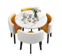 BritToyze Set di tavolo da pranzo e sedie, set di 4 tavolini salvaspazio in marmo, per soggiorno, ufficio, cucina, reception, mobili moderni e minimalisti, 80 x 80 x 75 cm (rotondo A)