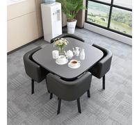 BritToyze Set di tavolo da pranzo e sedie, set di 4 tavolini salvaspazio in marmo, per soggiorno, ufficio, cucina, reception, mobili moderni e minimalisti, 80 x 80 x 75 cm (quadrato F)