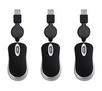 BRIUERG 3 mini mouse USB con cavo retrattile piccolo mouse 1600 mouse da viaggio per Windows 98 2000 XP Vista Ve (nero)