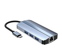 BRIUERG 6-in-1 USB C Hub Docking Station Tipo C USB HUB USB3.0 RJ45 1000Mbps SD TF Card Reader PD 100W Charger -Compatible