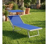 Brixo Lettino Prendisole da Giardino Pieghevole con Parasole Schienale Regolabile in Metallo Dimensioni 180x60x38 cm colore Blu - Rimini