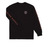 BRIXTON Pledge Long Sleeve Standard T-Shirt, Argilla Nero/Rossa, M Uomo