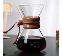 Briyaui Versare Sulla Caffettiera da 400 Ml con Filtro a Doppio Strato, | Vetro Borosilicato per Birra con Manica in Legno, Scala 400 Ml, Home Cafe