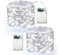 BrizLabs 2 Pezzi Stringa Luci a Batteria 60 LED Catena Luminosa 6M Filo Rame Ghirlanda Luminosa Lucine LED Decorative Interno per Camere Letto Giardino Casa Feste Natale Matrimonio, Bianco Freddo