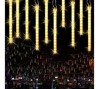 BrizLabs 240 LED 10 Tubi Meteor Luci Natale Esterno Stringa Luci Impermeabile IP44 per Natalizie Albero Giardino Festa Matrimonio Balcone Decorazione, Bianco Caldo