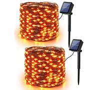 BrizLabs Decorazioni Autunnali Stringa Luci, 2 Pezzi 14M 120 LED Arancia Halloween Solare Catena Luminosa Esterno Filo di Rame Impermeabile 8 Modalità Fata Luci per Ringraziamento Giardino Festa