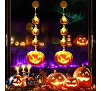 BrizLabs Halloween Decorazioni Luci di Zucca, 2 Pezzi LED Luce per Finestre Interno Lucine Decorative Autunnali a Batteria Lampada Natale da Finestra per Casa Giardino Balcone Albero Festive Feste