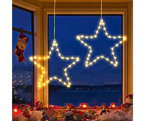 BrizLabs Luci a Stella di Natale, 2 Pezzi 40 LED Luci a Stella per Interni a Batteria 8 Modalità Decorazioni per Alberi di Natale Impermeabili per Giardino Esterno Balcone Albero, Bianco Caldo