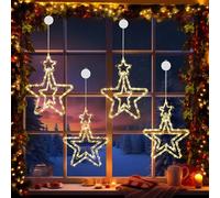 BrizLabs Luci a Stella di Ramadan, 4 Pezzi 48 LED Luci Ramadan Interni a Batteria Girevoli 3D Stelle Luci Natale Decorazione Eid Mubarak per Finestra Esterno Matrimonio Balcone Festa, Bianco Caldo