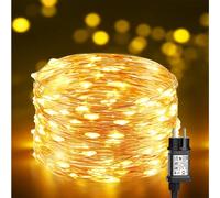 BrizLabs Luci Natale Esterno 10M 100 LED Catene Luminose Interno Impermeabile 8 Modalità Luce Stringa Filo Rame Lucine LED Decorazioni per Casa, Feste, Matrimonio, Terrazza, Balcone, Bianco Caldo