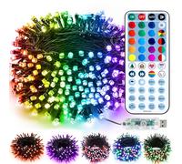 BrizLabs Luci Natalizie Esterni, 10M 100 LED USB Luci Colorate per Interni Cambiano Colore RGB Decorazione Natalizia Impermeabile con Telecomando Timer per Giardino Albero Camera Festa Halloween
